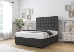 "Sloomy Alabama Tweed Divan Bed Base No Drawers With 26"" Strutted Headboard in Dark Grey - Size: Double" - thumbnail 3