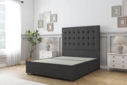 "Sloomy Alabama Tweed Divan Bed Base No Drawers With 26"" Strutted Headboard in Dark Grey - Size: Double" - thumbnail 1
