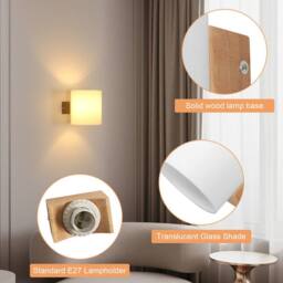 COMELY Wooden Indoor Wall Lamp, 3 Colours LED Wall Light, Glass Wall Light in Walnut - thumbnail 8