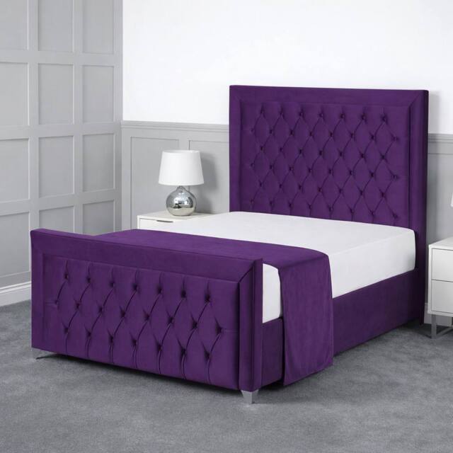 Living Comfort Bedz Ember Plush Velvet Upholstered Bed Slatted Base with 48Inch Headboard in Purple - Size: Single - image 1
