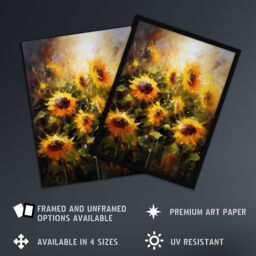 Artery8 Wall Art Print Sunflower Field Vibrant Oil Painting Yellow Orange Green Large Flower Summer Blooms Nature Colourful Bright Floral Modern - thumbnail 2