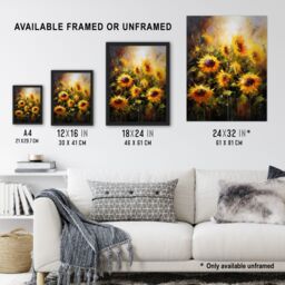 Artery8 Wall Art Print Sunflower Field Vibrant Oil Painting Yellow Orange Green Large Flower Summer Blooms Nature Colourful Bright Floral Modern - thumbnail 3