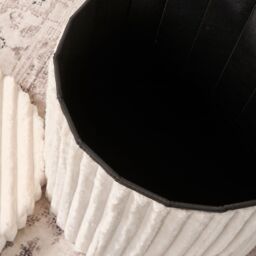 OHS Storage Box Lid Ottoman Folding Ribbed Fleece Footstool Tub in Cream - thumbnail 3