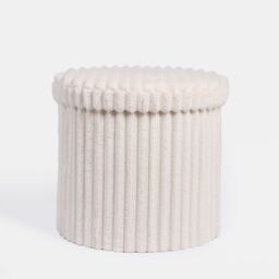 OHS Storage Box Lid Ottoman Folding Ribbed Fleece Footstool Tub in Cream - thumbnail 4
