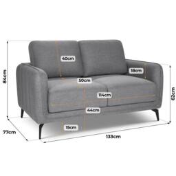 Bravich LTD Brixton 2 Seater Sofa - Modern Fabric Sofa with Steel Legs in Grey - thumbnail 4