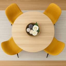 KOSY KOALA Modern Round Table Set With 4 Mustard Faux Leather Chairs - thumbnail 2