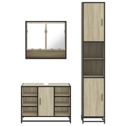 Berkfield Home 3 Piece Bathroom Furniture Set Sonoma Oak Engineered Wood in Brown - thumbnail 5