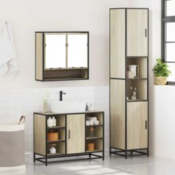 Berkfield Home 3 Piece Bathroom Furniture Set Sonoma Oak Engineered Wood in Brown - thumbnail 3
