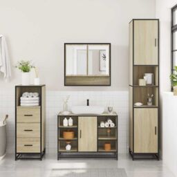 Berkfield Home 3 Piece Bathroom Furniture Set Sonoma Oak Engineered Wood in Brown - thumbnail 4