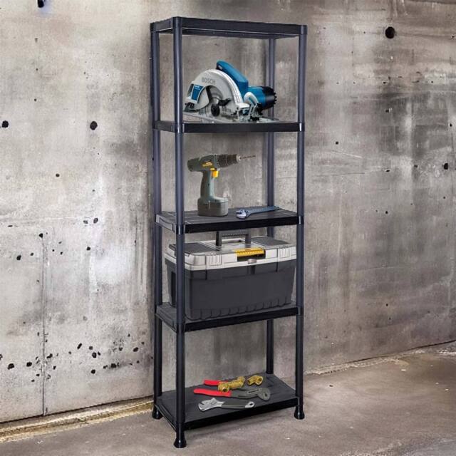 FORGEVIO 5 Tier Plastic Shelving Home Storage Unit Shelves in Black - image 1
