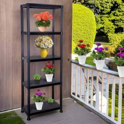 FORGEVIO 5 Tier Plastic Shelving Home Storage Unit Shelves in Black - thumbnail 4