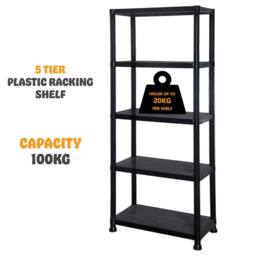 FORGEVIO 5 Tier Plastic Shelving Home Storage Unit Shelves in Black - thumbnail 2