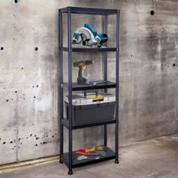 FORGEVIO 5 Tier Plastic Shelving Home Storage Unit Shelves in Black - thumbnail 1