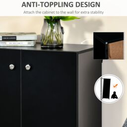 HOMCOM Cabinet w/ Shelves & Door Wooden Sideboard Freestanding Cupboard in Black - thumbnail 5