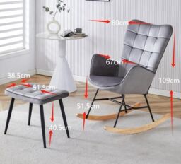 KOSY KOALA Rocking chair recliner lounge with footstool grey velvet sofa living room furniture - thumbnail 5