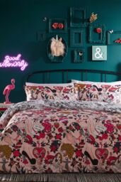Furn Inked Tattoo Inspired Reversible Duvet Cover Set in Light Pink - Size: Double - thumbnail 2