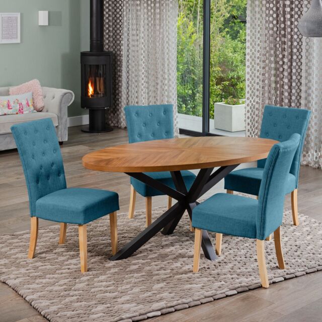 Artemis Home Dosenna Oval Dining Table Set with 4 Pienza Fabric Chairs in Teal - image 1