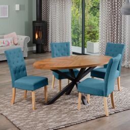 Artemis Home Dosenna Oval Dining Table Set with 4 Pienza Fabric Chairs in Teal