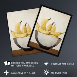 "Artery8 Wall Art Print Banana Bowl Minimalist Painting Still Life Simple Kitchen Poster in Yellow - Size: W24"" x H32""" - thumbnail 2