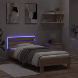 Berkfield Home Bed Frame with Headboard & LED Lights Sonoma Oak 90x200 cm in Brown - thumbnail 4