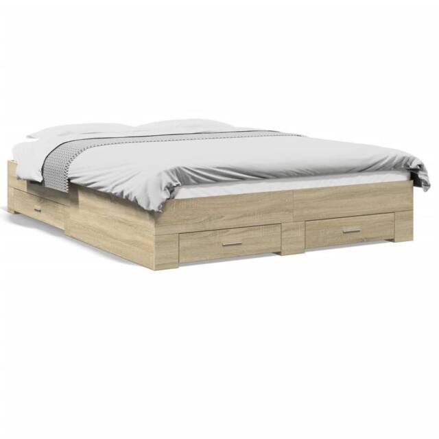 Berkfield Home Bed Frame w/Drawers Frame Sonoma Oak 150x200 cm King Size in Light Tan - image 1