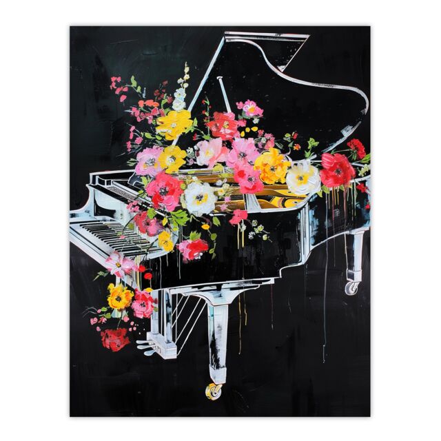 "Artery8 Wildflowers in Grand Piano Street Art Graffiti Wall Art Print in Black - Size: W24"" x H32""" - image 1