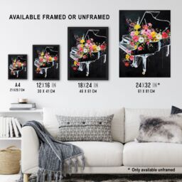 "Artery8 Wildflowers in Grand Piano Street Art Graffiti Wall Art Print in Black - Size: W24"" x H32""" - thumbnail 3