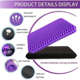 KORVIXA Gel Seat Cushion, Double Thick Soft in Purple - Size: 120 cm x 90 cm - thumbnail 3