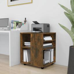 Berkfield Home Rolling Cabinet Smoked Oak 60x53x72 cm Engineered Wood in Brown - Size: 60 x 53 x 72 cm - thumbnail 1