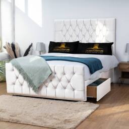 UK Bed Furniture Jublie Divan Bed Base with 26 Inch Headboard - No Storage in White - Size: Single - thumbnail 2