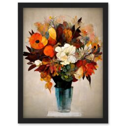 Artery8 Autumn Field Flower Bouquet In Vase Modern Painting Artwork Framed Wall Art Print A4 in Black - thumbnail 1