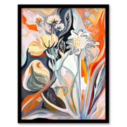 Artery8 Abstract Wildflowers Bright Floral Folk Art Framed Art Print - Size: A4 - thumbnail 1