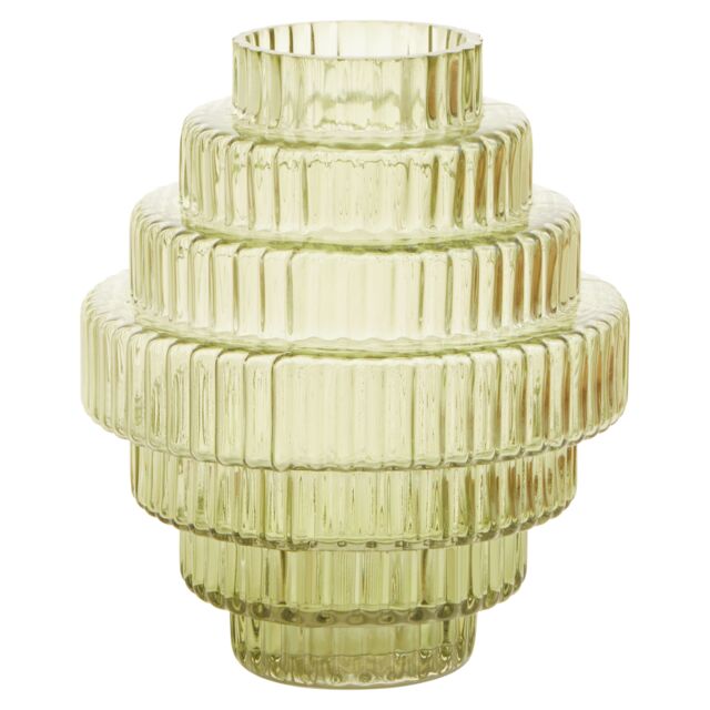 Orsina Tiered Small Green Glass Vase, Eye Catching Layered Modern Vase, Ribbed Glass Vase, Decorative Vase in Grey - image 1