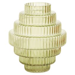 Orsina Tiered Small Green Glass Vase, Eye Catching Layered Modern Vase, Ribbed Glass Vase, Decorative Vase in Grey