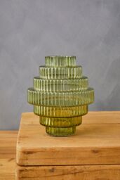 Orsina Tiered Small Green Glass Vase, Eye Catching Layered Modern Vase, Ribbed Glass Vase, Decorative Vase in Grey - thumbnail 3