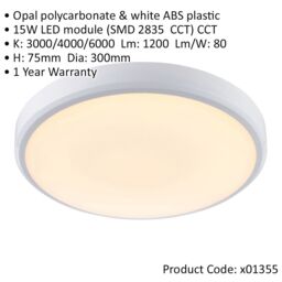 Loops Flush Bathroom Wall OR Ceiling Function Light - 15W CCT LED Module - White - thumbnail 2