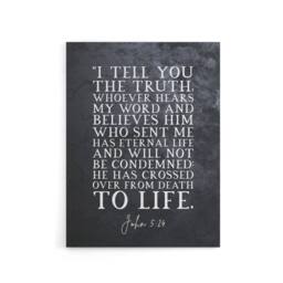 "Artery8 John 5 24 Whoever Hears My Word & Bible Quote Canvas Wall Art Print in Grey - Size: W18"" x H24""" - thumbnail 1