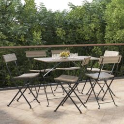 Berkfield Home Folding Bistro Chairs 6 pcs Grey Poly Rattan & Steel - thumbnail 1