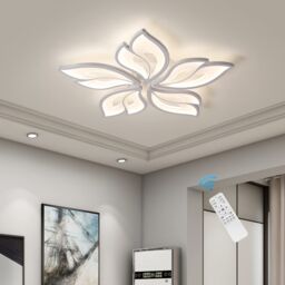 Garwarm 60W White Modern Remote Control Acrylic LED Flush Mount Leaf Lamp