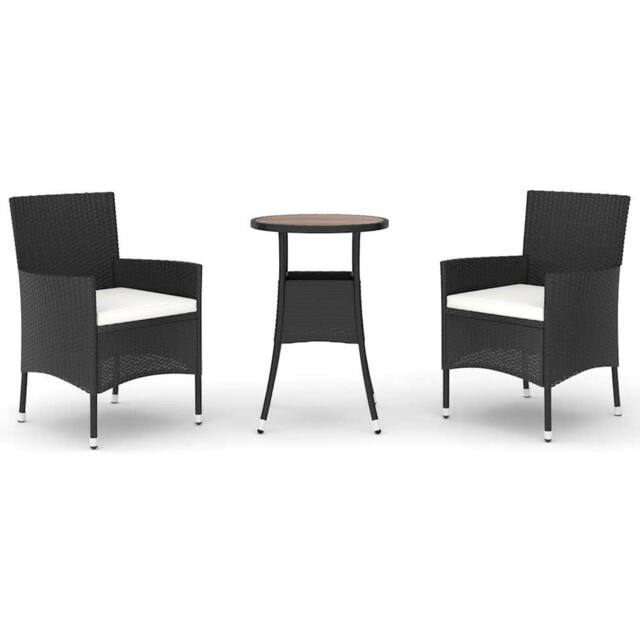 Berkfield Home 3 Piece Garden Bistro Set with Cushions Black Poly Rattan - image 1