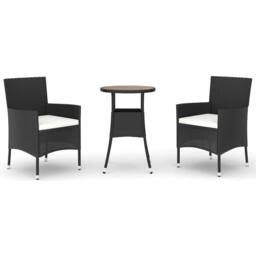 Berkfield Home 3 Piece Garden Bistro Set with Cushions Black Poly Rattan - thumbnail 1