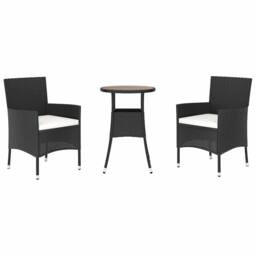 Berkfield Home 3 Piece Garden Bistro Set with Cushions Black Poly Rattan - thumbnail 3