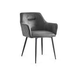 SONARA Black Marble Round Dining Table with 4 Faux Suede Dining Chairs Set in Grey - thumbnail 8