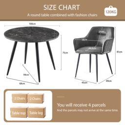 SONARA Black Marble Round Dining Table with 4 Faux Suede Dining Chairs Set in Grey - thumbnail 2