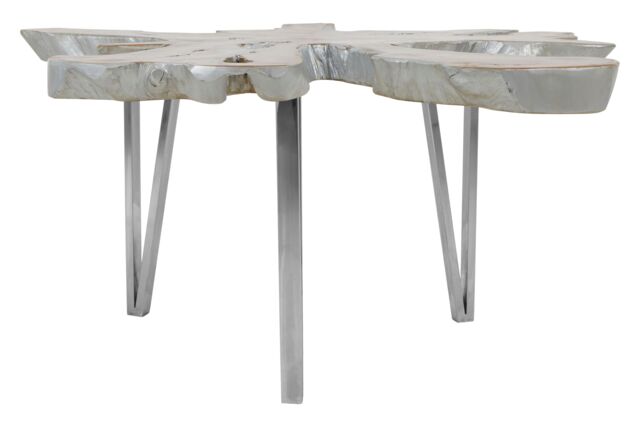 Orsina Star Top Coffee Table, Wooden Table With Irregular Edges, Metallic Silver Center Table, Coffee Table For Patio - image 1
