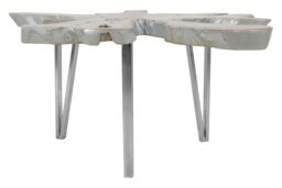 Orsina Star Top Coffee Table, Wooden Table With Irregular Edges, Metallic Silver Center Table, Coffee Table For Patio