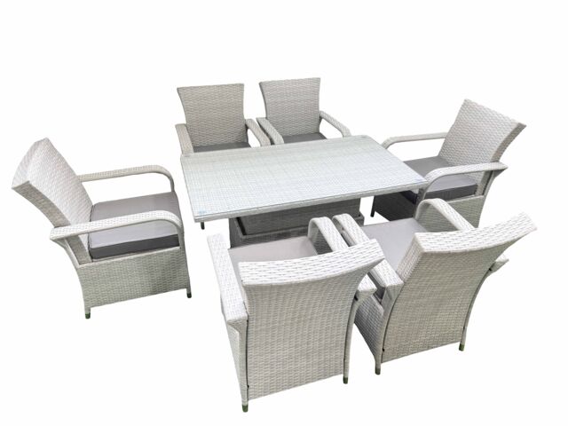 Fimous Outdoor Rattan Garden Furniture Set Patio 6 Chairs Plus Height adjustable dining table Sets Light Grey Mixed - image 1