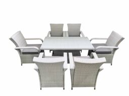 Fimous Outdoor Rattan Garden Furniture Set Patio 6 Chairs Plus Height adjustable dining table Sets Light Grey Mixed - thumbnail 2