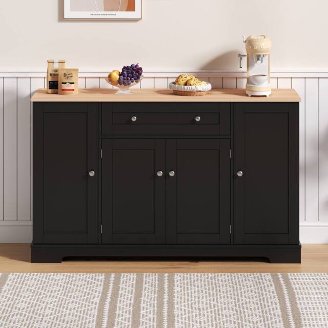 Merax Kitchen Sideboard Storage Cabinet with Drawer & Adjustable Shelves in Black - image 1