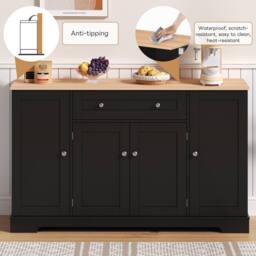 Merax Kitchen Sideboard Storage Cabinet with Drawer & Adjustable Shelves in Black - thumbnail 3